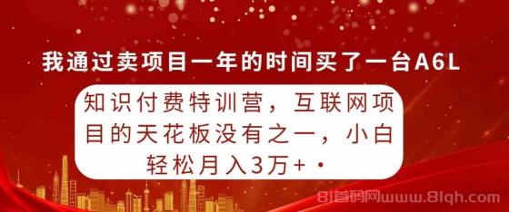 知识付费特训营，互联网项目的天花板，没有之一，小白轻轻松松月入三万+