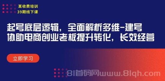 起号底层逻辑，全面解析多维建号，协助电商创业老板提升转化，长效经营