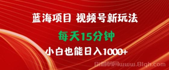 蓝海项目视频号新玩法，每天15分钟，小白也能日入1000+