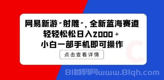 网易新游射雕全新蓝海赛道，轻松日入2000＋小白一部手机即可操作