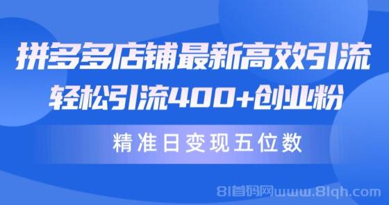 拼多多店铺最新高效引流术，轻松引流400+创业粉，精准日变现五位数！