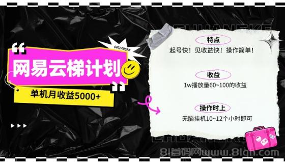 最新网易云梯计划网页版，单机月收益5000+！可放大操作