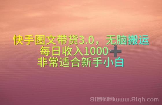 快手图文带货项目3.0，无脑搬运，每日收入1000＋，非常适合新手小白