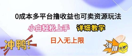 0成本多平台撸收益也可卖短剧资源玩法，小白轻松上手。详细教学日入500+附资源