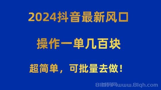 2024抖音最新风口！操作一单几百块！超简单，可批量去做！！！