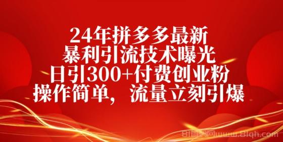 24年拼多多最新暴利引流技术曝光，日引300+付费创业粉，操作简单，引爆流量