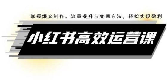 小红书高效运营课：掌握爆文制作、流量提升与变现方法，轻松实现盈利