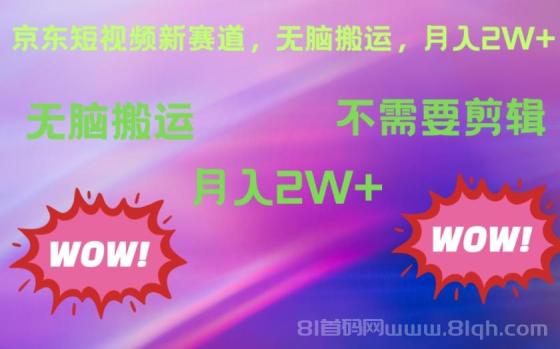 京东图文视频，最新蓝海项目，只靠无脑搬运，不需要剪辑，有手就会，每月亲测2万+