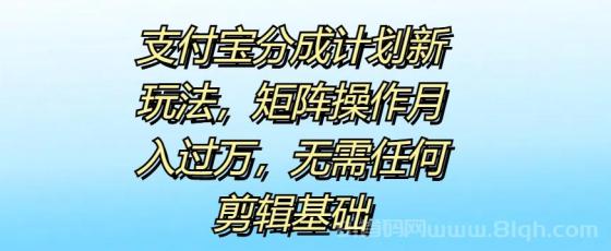 支付宝分成计划新玩法，矩阵操作月入过万，无需任何剪辑基础