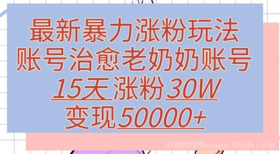 最新暴力涨粉玩法，治愈老奶奶账号，15天涨粉30W，变现50000+【揭秘】