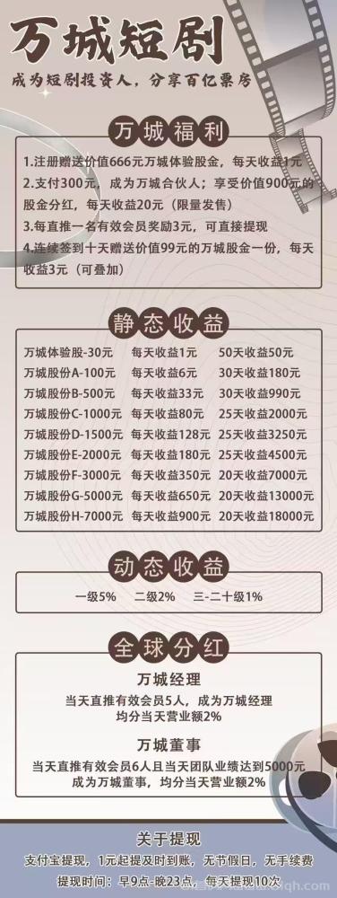 首码万城短剧:注册送666元体验金,零撸推广躺赚代佣金,提现秒到