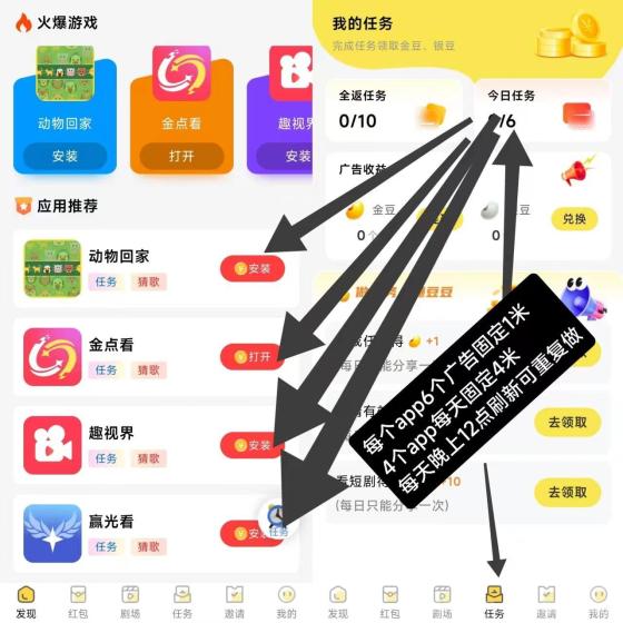 金点看广告零撸 每晚12点刷新 保底4元 重复看收益翻倍