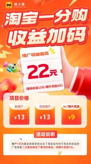 蜂小推:快速上手!淘宝一分购拉新副业