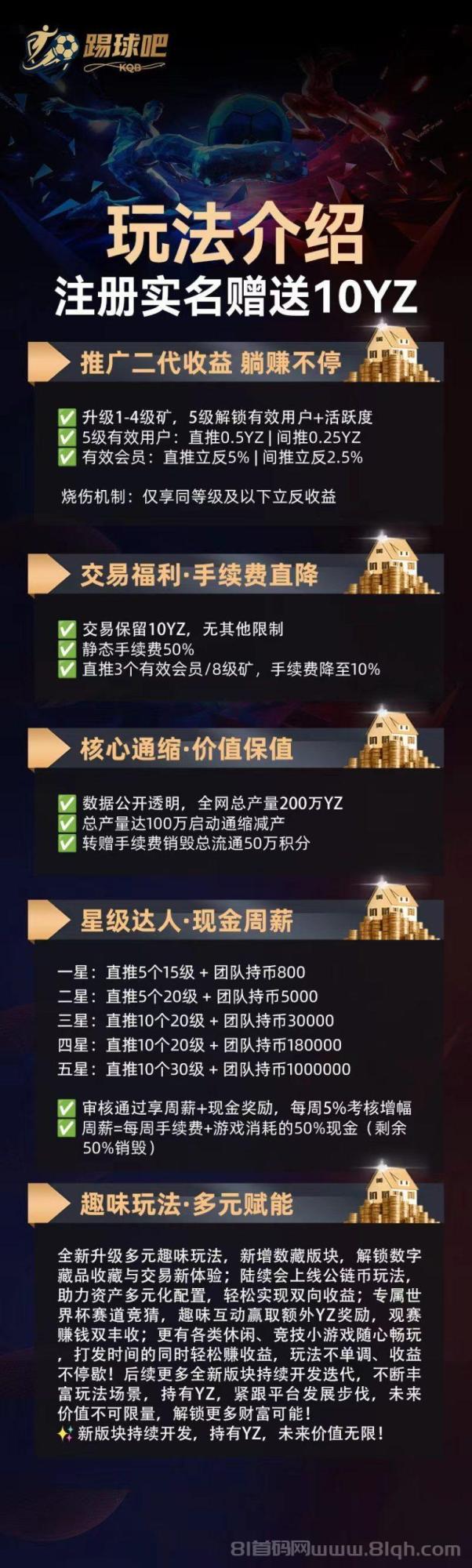 踢球吧首码零撸爬楼平台：三要素实名注册送10积分，看6个广告签到释放，预计5至7米一个