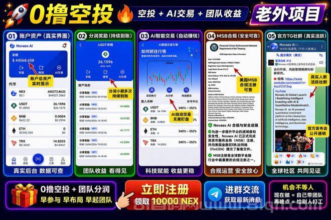 【0撸空投+量化团队】Novaex Ai（老外项目+先到吃肉）