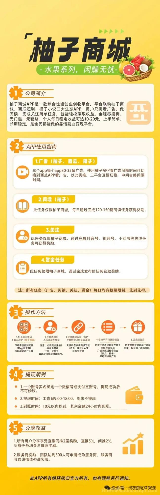 柚子商城:看广告不养鸡单机每天保底4元,多机翻倍黑机可玩,单个视频0.04元可看105个,满1元提现