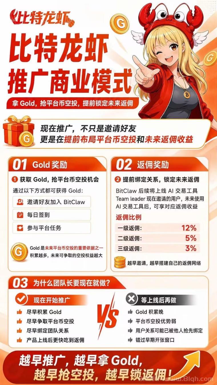 零撸党狂喜!比特龙虾公测:注册送100Gold,签到换平台b,这波白嫖不亏