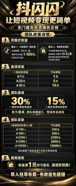 抖闪闪:抖音一键托管带货,单号日赚1-500元躺赚攻略