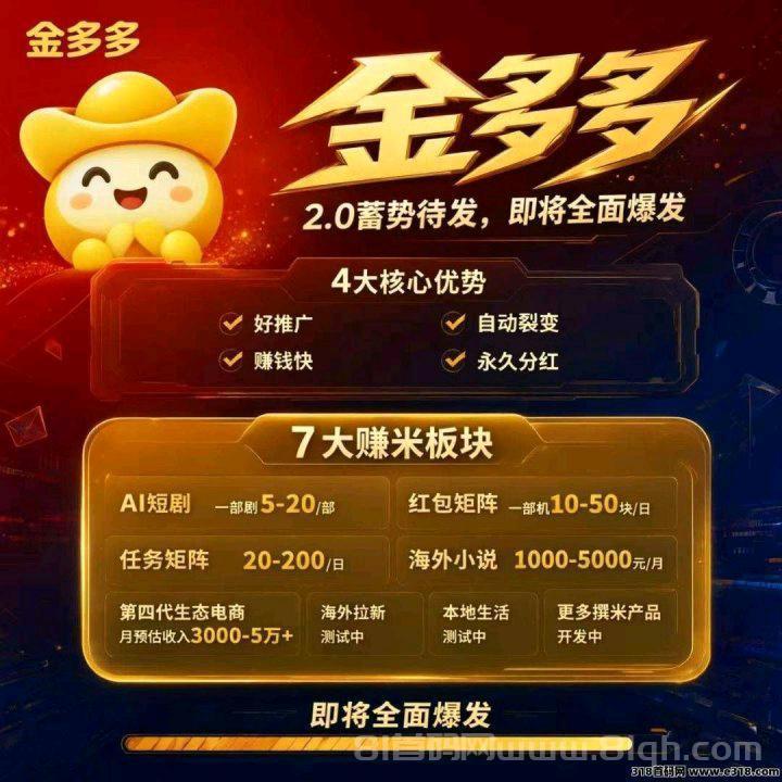 首码【金多多2.0】零撸黑马,生态众多,务必提前占位布道,要把握机会